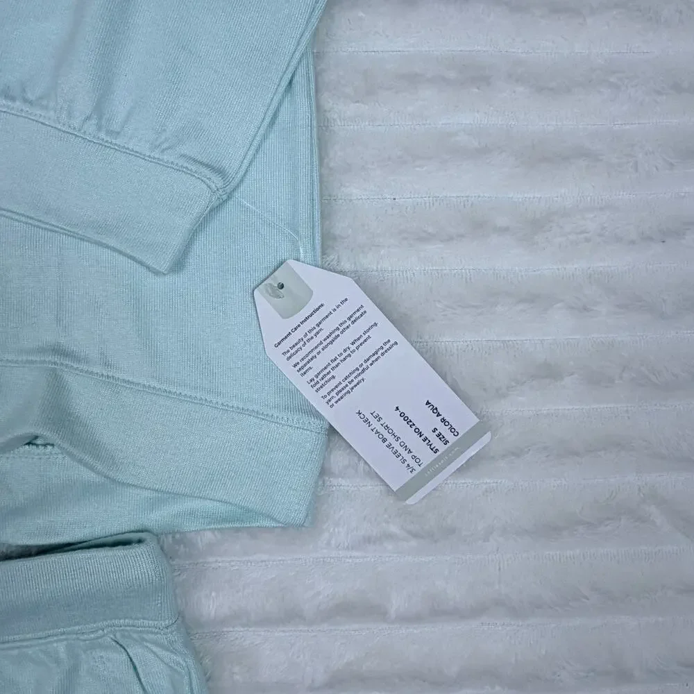 Softies Women's 3/4 Sleeve Boat Neck Top and Short Set Aqua Mint /Small
